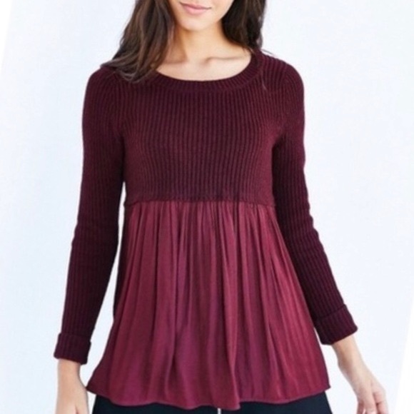 NWT Urban Outfitters Burgundy Sheer/knit Sweater - Picture 2 of 9